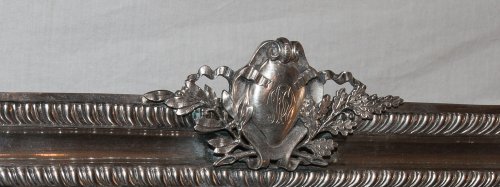 Antiquités - Grand miroir de table en argent massif daté 1900