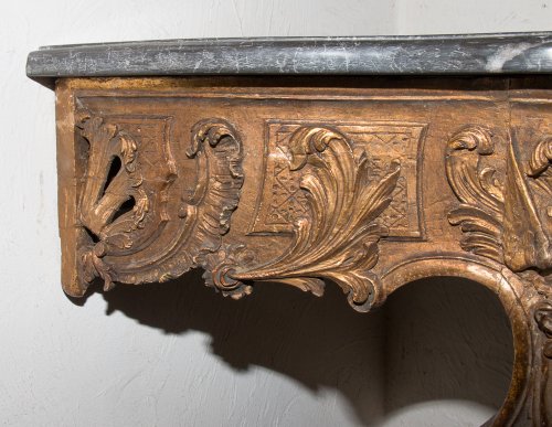 Antiquités - Console d'angle en bois doré époque Louis XV