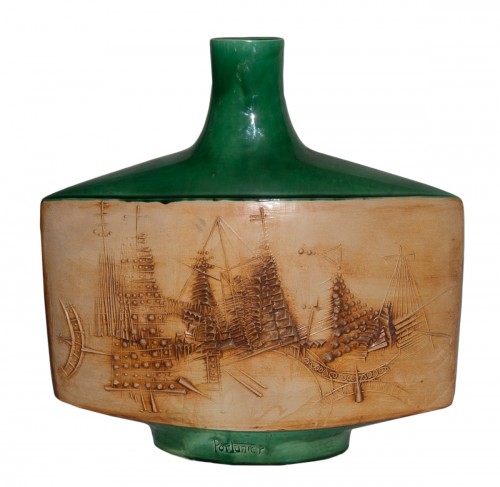 Vase plat en céramique de Vallauris signé Portanier circa 1960
