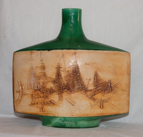 Vase plat en céramique de Vallauris signé Portanier circa 1960 - Galerie Lauretta