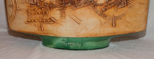 Vase plat en céramique de Vallauris signé Portanier circa 1960 - Années 50-60