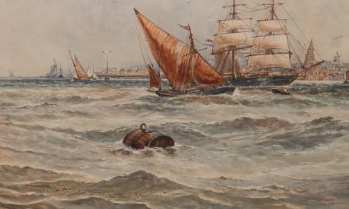 Antiquités - Aquarelle marine anglaise - Thomas Bush HARDY (1842-1897)