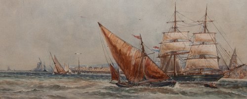Antiquités - Aquarelle marine anglaise - Thomas Bush HARDY (1842-1897)