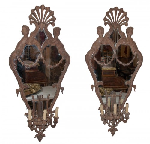 Grande paire d'appliques à miroir en acajou Italie circa 1850