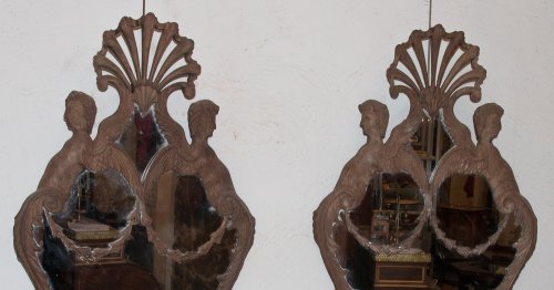 Grande paire d'appliques à miroir en acajou Italie circa 1850 - 
