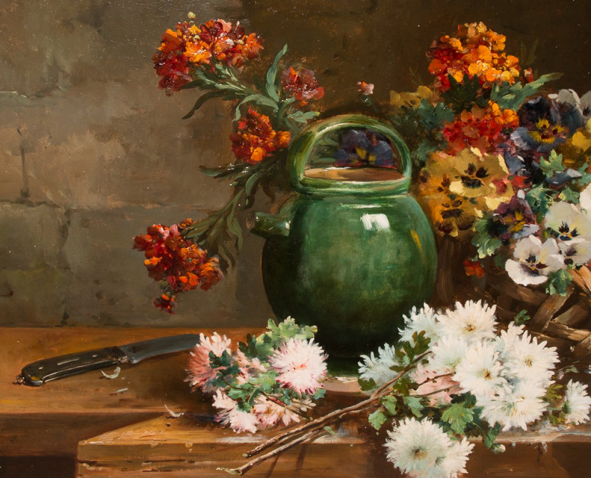 Nature morte de fleurs , GILBERT,MARTIN fin XIXe siècle , Tableaux et dessins Style