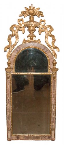 Miroir Italien en bois doré et marbre époque XVIIIe