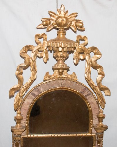 Miroir Italien en bois doré et marbre époque XVIIIe - Miroirs, Trumeaux Style 