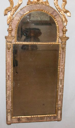 Antiquités - Miroir Italien en bois doré et marbre époque XVIIIe