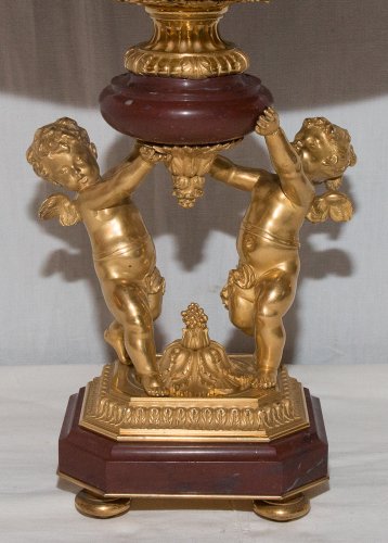 Objet de décoration Cassolettes, coupe et vase - Coupe en bronze doré et marbre rouge royal Epoque Napoléon III