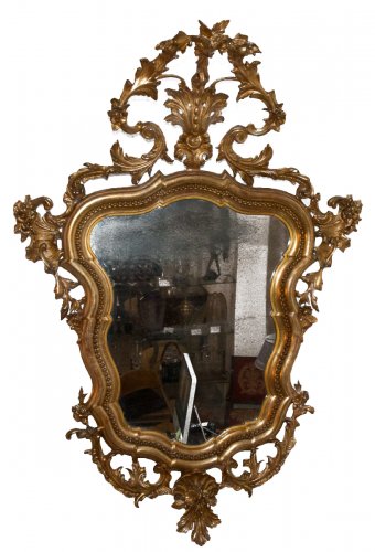 Miroir Italien en bois doré époque milieu XIXe