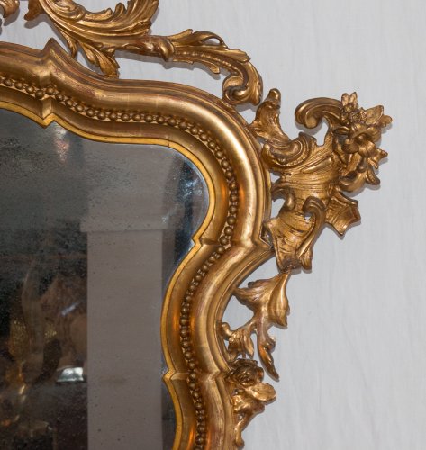 Miroir Italien en bois doré époque milieu XIXe - 