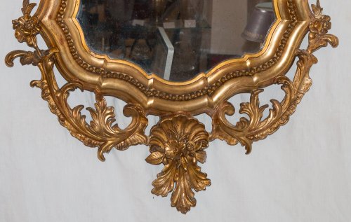 Antiquités - Miroir Italien en bois doré époque milieu XIXe