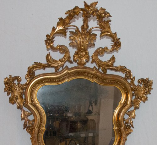 Antiquités - Miroir Italien en bois doré époque milieu XIXe
