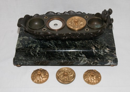 XIXe siècle - Encrier en bronze et marbre époque Retauration