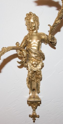 Paire d'appliques en bronze doré époque fin XIXe siècle - Luminaires Style Napoléon III