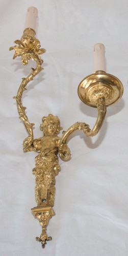 Paire d'appliques en bronze doré époque fin XIXe siècle - Galerie Lauretta