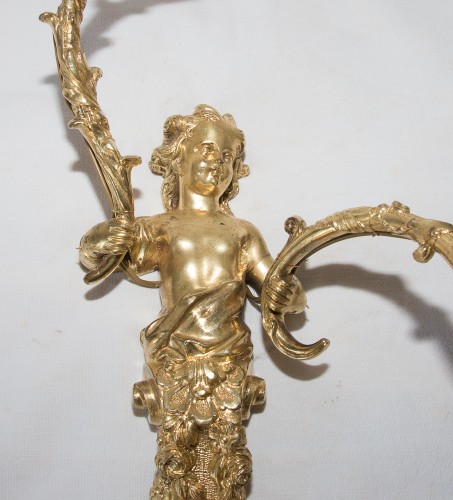 XIXe siècle - Paire d'appliques en bronze doré époque fin XIXe siècle