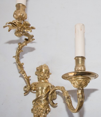 Antiquités - Paire d'appliques en bronze doré époque fin XIXe siècle