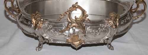 Jardinière en bronze argenté et doré époque Napoléon III - Objet de décoration Style Napoléon III