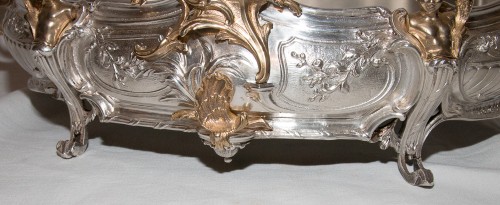 Objet de décoration  - Jardinière en bronze argenté et doré époque Napoléon III
