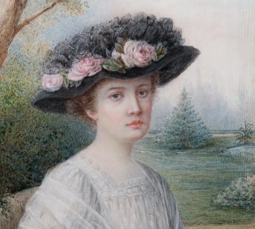 Tableaux et dessins Tableaux du XXe siècle - A Philippon Simonet (1862-1926) - Portrait d'une jeune élégante, datée 1910
