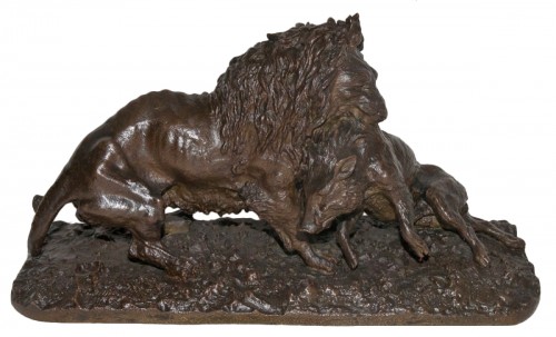 Lion entraînant un sanglier, daté 1836 - Christophe FRATIN (1801-1864)