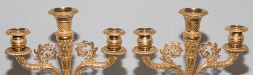 Luminaires Bougeoirs et Chandeliers - Paire de chandeliers  à trois branches en bronze ciselé et doré