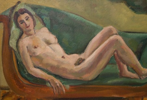 Antiquités - "Femme nue à la méridienne"- Jules CAVAILLES daté 1923