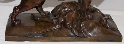 Sculpture Sculpture en Bronze - Lion de Nubie et sa proie - Auguste CAIN