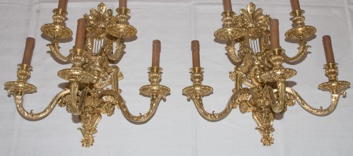 Lighting  - Pair of Napoleon III period bronze wall lights Signed Henri Picard