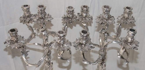 XIXe siècle - Paire de chandeliers en bronze argentés signé MORLOT