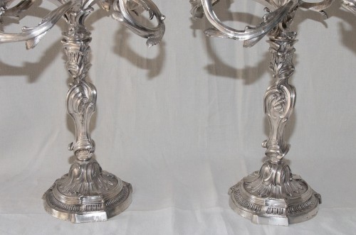  - Paire de chandeliers en bronze argentés signé MORLOT