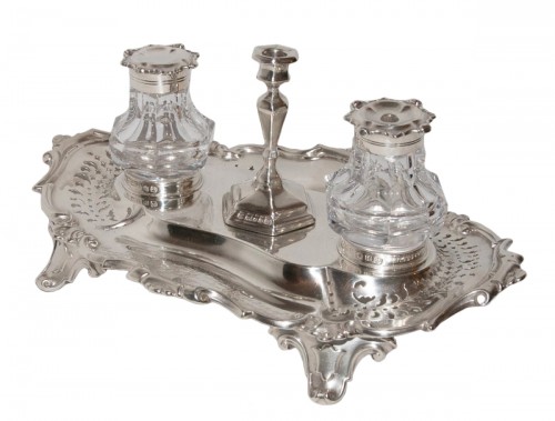 Victorian silver inkwell