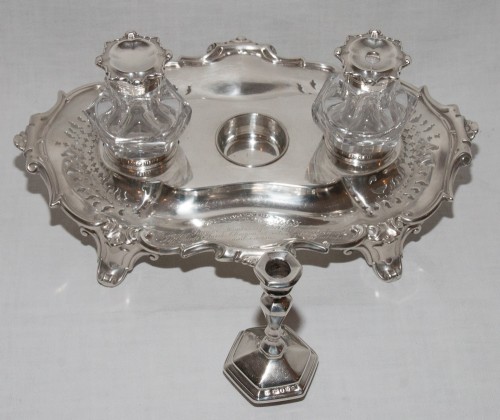 XIXe siècle - Encrier en argent massif époque Victorienne