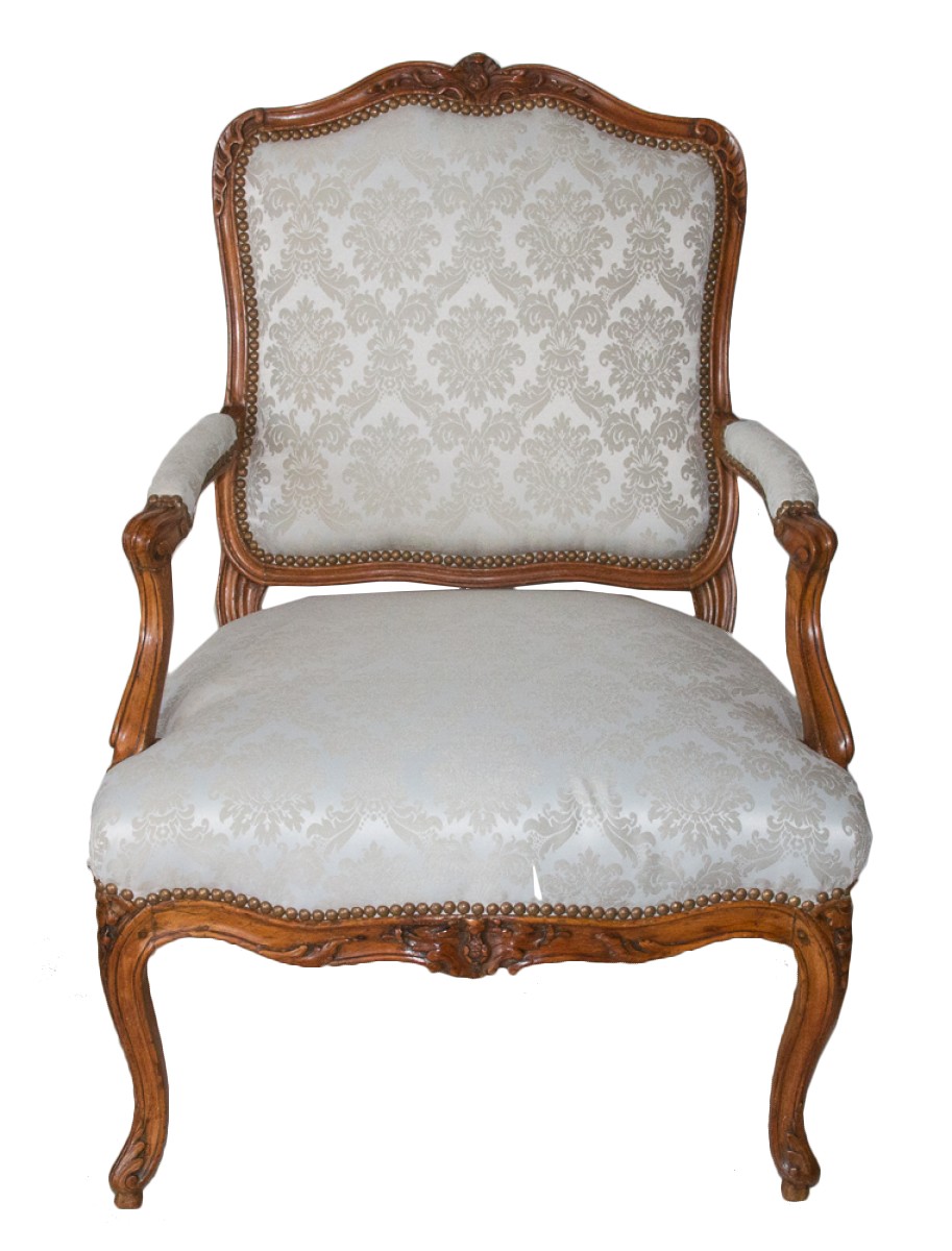 Louis XV Gray Painted Fauteuil Arm Chair, French, 18th Century