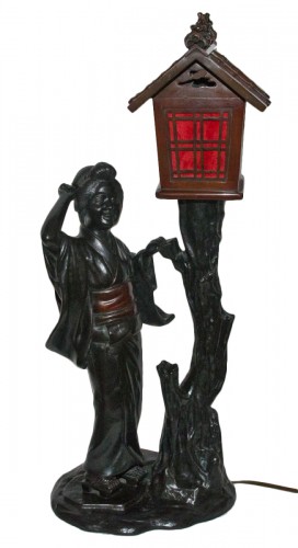 Geisha Lampe en bronze période Meiji