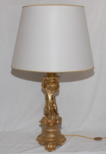 Grandes paire de lampes aux putti en bronze doré époque Napoléon III - Napoléon III