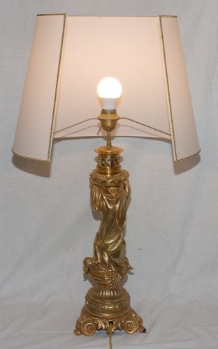 Antiquités - Grandes paire de lampes aux putti en bronze doré époque Napoléon III