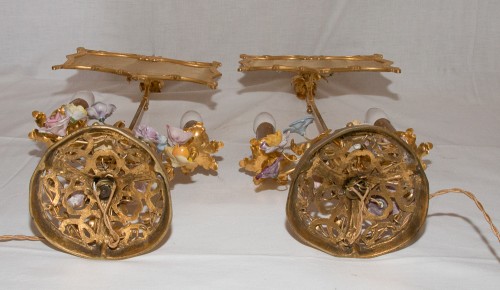 Paire de lampes à écran en bronze circa 1880 - Luminaires Style Napoléon III