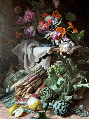 Natures mortes aux asperges -  David de Noter (1818-1892) - Tableaux et dessins Style Napoléon III