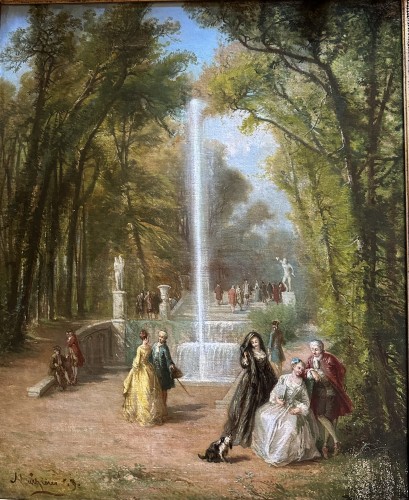 Tableaux et dessins Tableaux XIXe siècle - Promenade à Versailles, p.j Maisiere