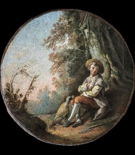 Tableaux et dessins Tableaux XVIIIe siècle - Jeune patre et son chien atelier de (J.B Huet 1745-1811)