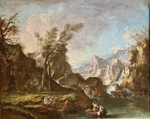 Paintings & Drawings  - Landscape with Waterfal, Genoese school circle of the 18th century