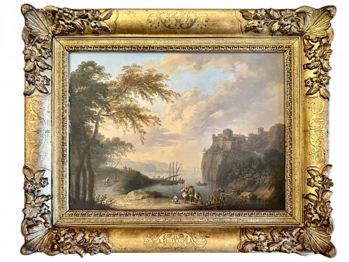 Scène de pèche au soleil couchant attribuable à Ch-François Lacroix de Marseille (1700-1781)