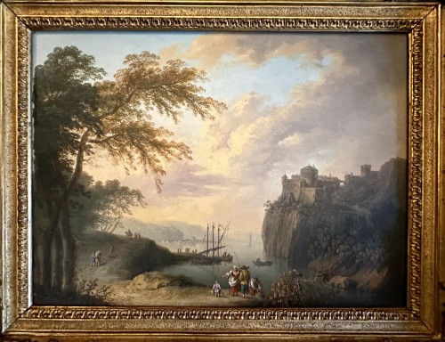 Fishing Scene at Sunset attributable to Charles-François Lacroix de Marseille (1700-1781) - Paintings & Drawings Style Louis XV