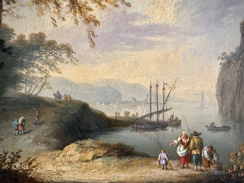 Paintings & Drawings  - Fishing Scene at Sunset attributable to Charles-François Lacroix de Marseille (1700-1781)
