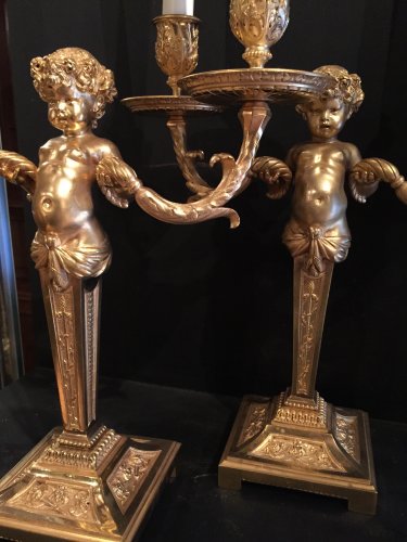 Paire de candélabres époque XIXe - Luminaires Style Napoléon III