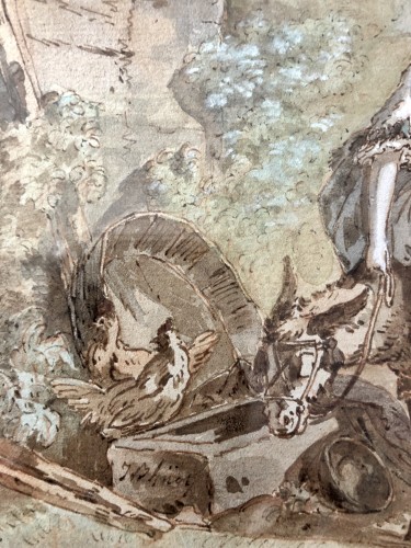 Jean-Baptiste-Huet (1745.1811) - La promenade à dos d’âne et le berger entreprenant. - Michel Lardanchet Antiquités