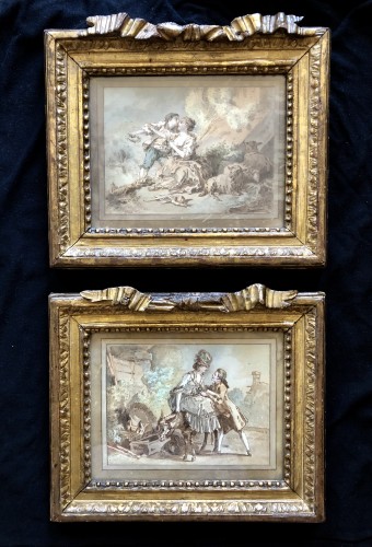 Antiquités - Jean-Baptiste-Huet (1745.1811) - La promenade à dos d’âne et le berger entreprenant.